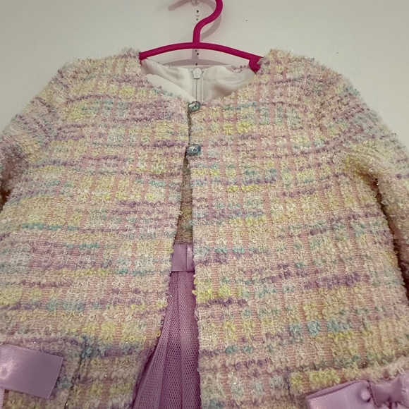 Girls Bonnie Baby 12m Pastel Tweed Coat with Lavender Tulle Dress Easter Dress - Picture 3 of 10